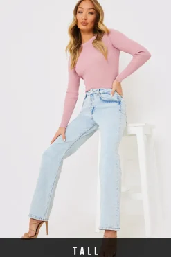 Discount In the Style Bleach Wash Straight Leg Jean Blue