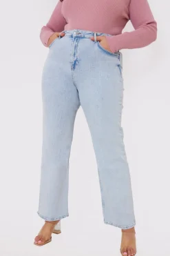 Discount In the Style Bleach Wash Straight Leg Jean Blue