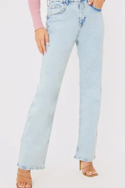 Discount In the Style Bleach Wash Straight Leg Jean Blue