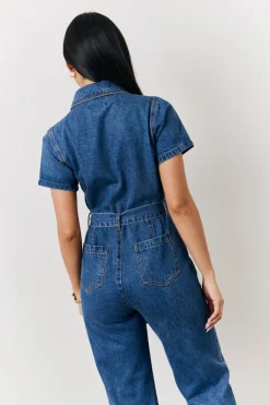 Clearance In The Style Blue Short Sleeve Jumpsuit Denim