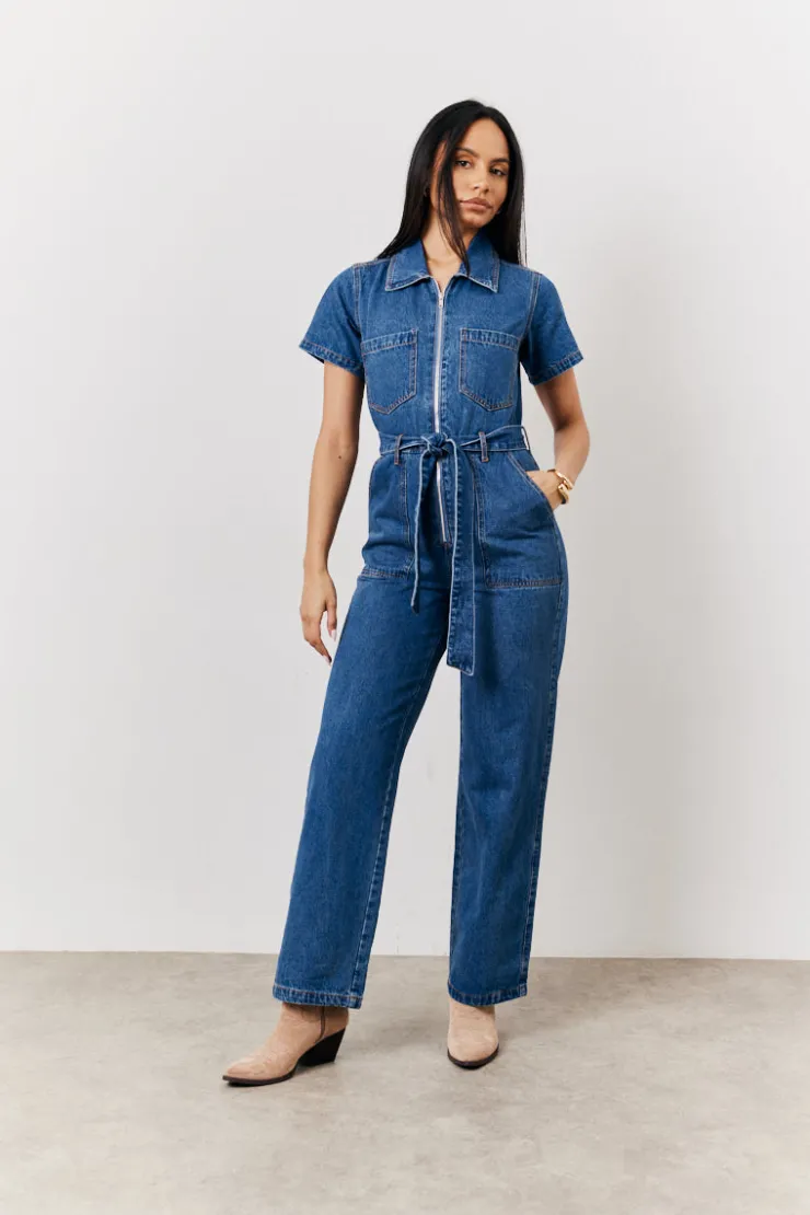 Clearance In The Style Blue Short Sleeve Jumpsuit Denim