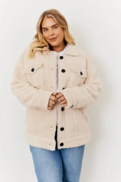 Best In the Style Borg Button Through Jacket with Pockets Cream