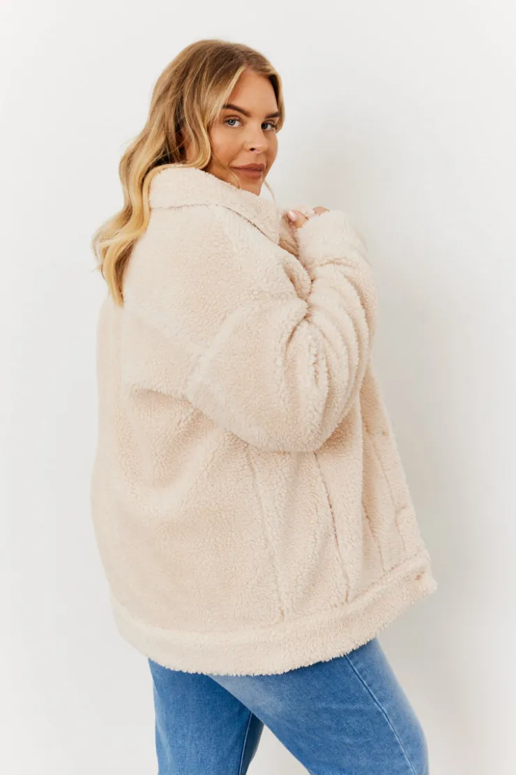 Best In the Style Borg Button Through Jacket with Pockets Cream