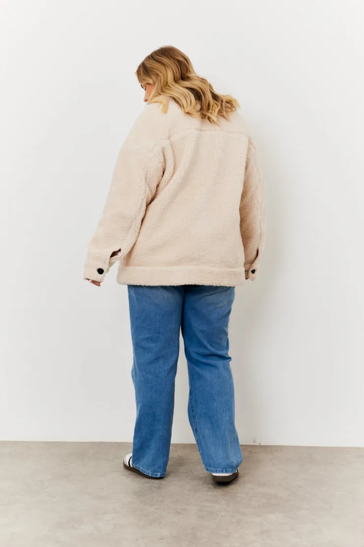 Best In the Style Borg Button Through Jacket with Pockets Cream