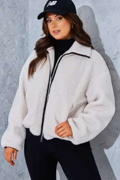 Discount In the Style Borg Contrast Jacket Cream