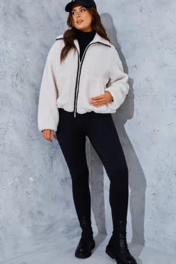 Discount In the Style Borg Contrast Jacket Cream