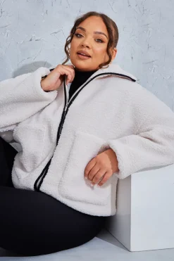 Discount In the Style Borg Contrast Jacket Cream