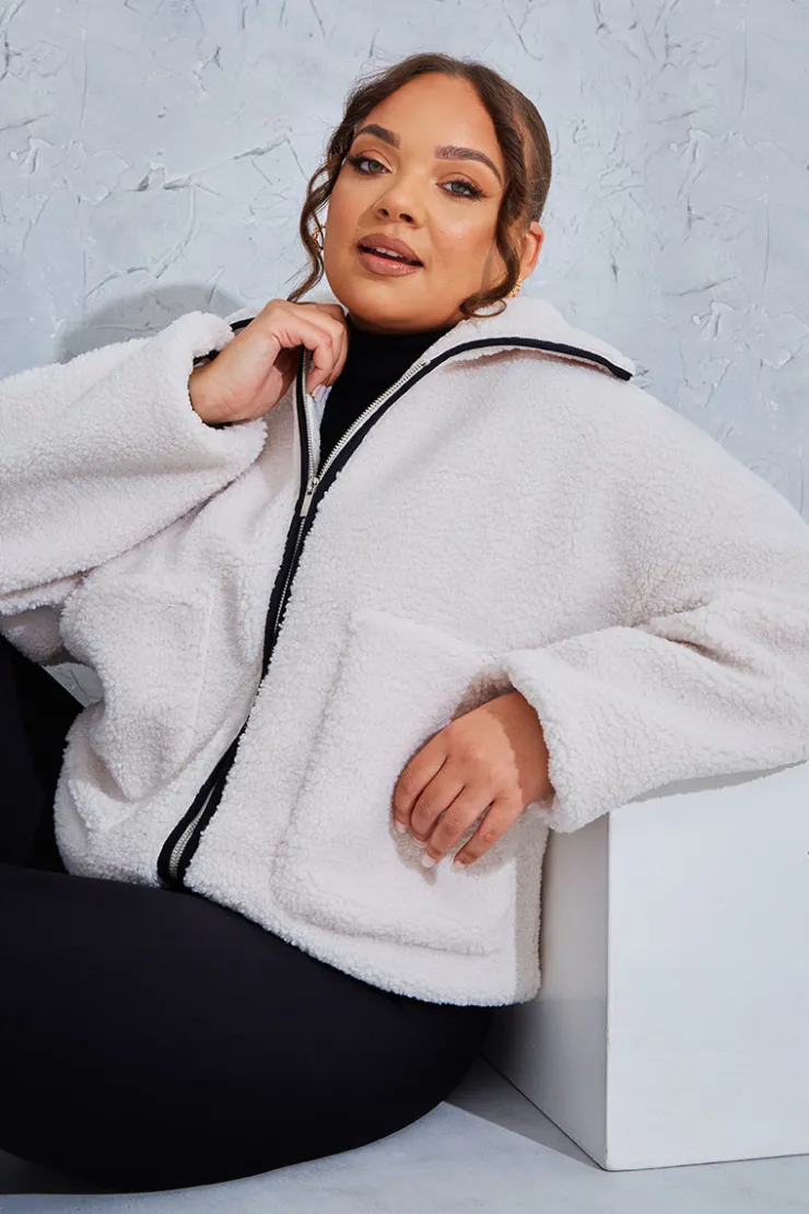 Discount In the Style Borg Contrast Jacket Cream