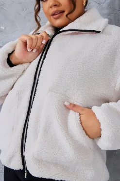 Discount In the Style Borg Contrast Jacket Cream