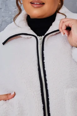 Discount In the Style Borg Contrast Jacket Cream