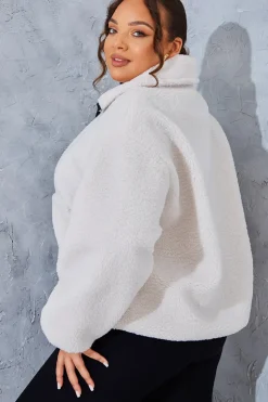 Discount In the Style Borg Contrast Jacket Cream