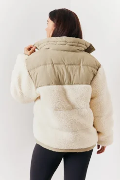 In the Style Borg Contrast Puffer Coat Sage