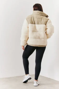 In the Style Borg Contrast Puffer Coat Sage