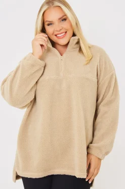 Online In the Style Borg Half Zip Pullover Sweatshirt Stone