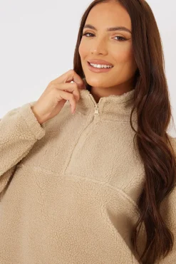 Online In the Style Borg Half Zip Pullover Sweatshirt Stone