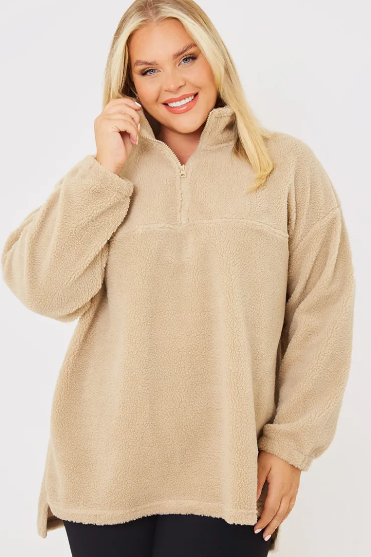 Online In the Style Borg Half Zip Pullover Sweatshirt Stone