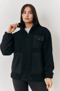 Hot In the Style Borg Jacket With Pocket Detail Black