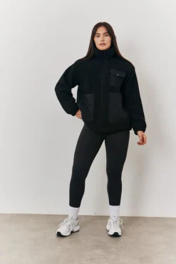 Hot In the Style Borg Jacket With Pocket Detail Black