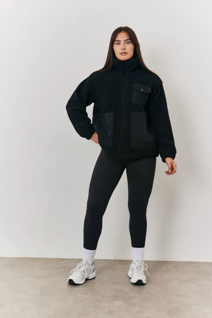 Hot In the Style Borg Jacket With Pocket Detail Black