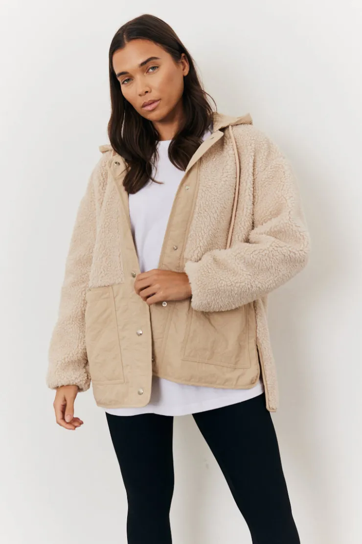 Discount In the Style Borg Patched Quilted Jacket Stone
