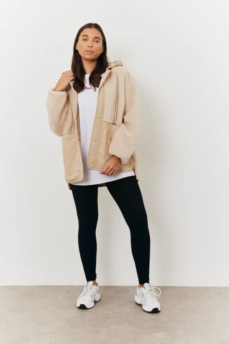 Discount In the Style Borg Patched Quilted Jacket Stone