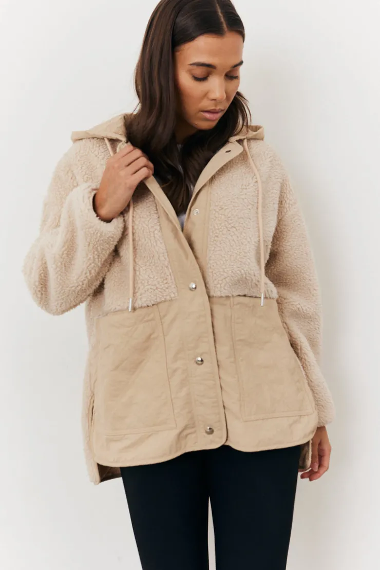 Discount In the Style Borg Patched Quilted Jacket Stone