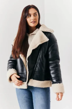 Best In the Style Borg Trim Aviator Jacket Black