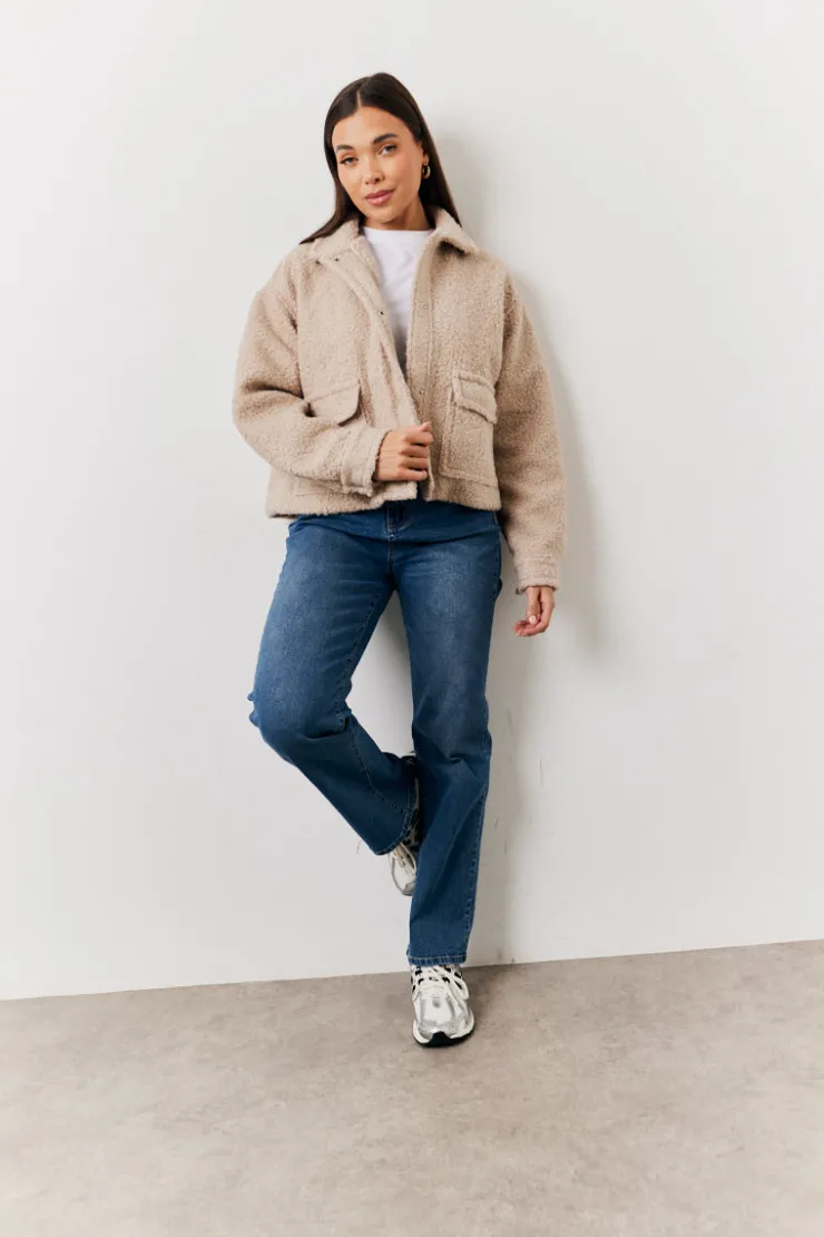 Hot In the Style Boucle Pocket Detail Jacket Oatmeal