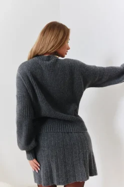 Hot In the Style Bow Detail Co-Ord Knit Cardigan Charcoal