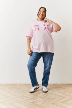 In The Style Bow Motif T-Shirt Light pink