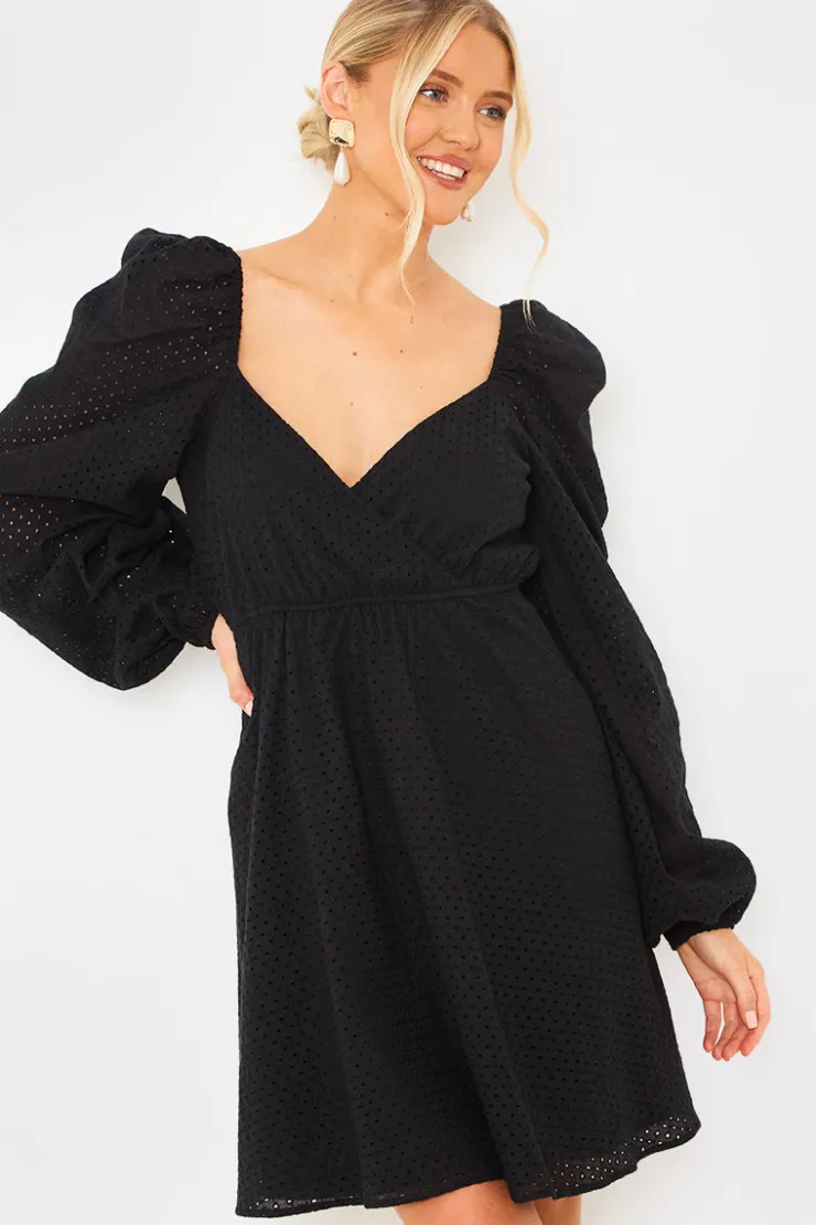 Best In the Style Broderie Cut Out Mini Dress Black