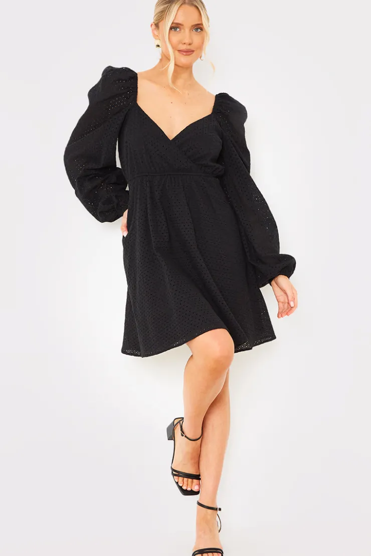 Best In the Style Broderie Cut Out Mini Dress Black