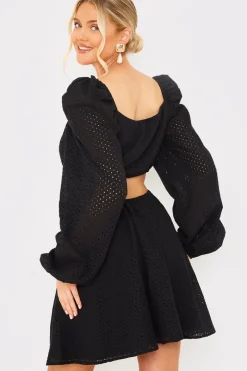 Best In the Style Broderie Cut Out Mini Dress Black