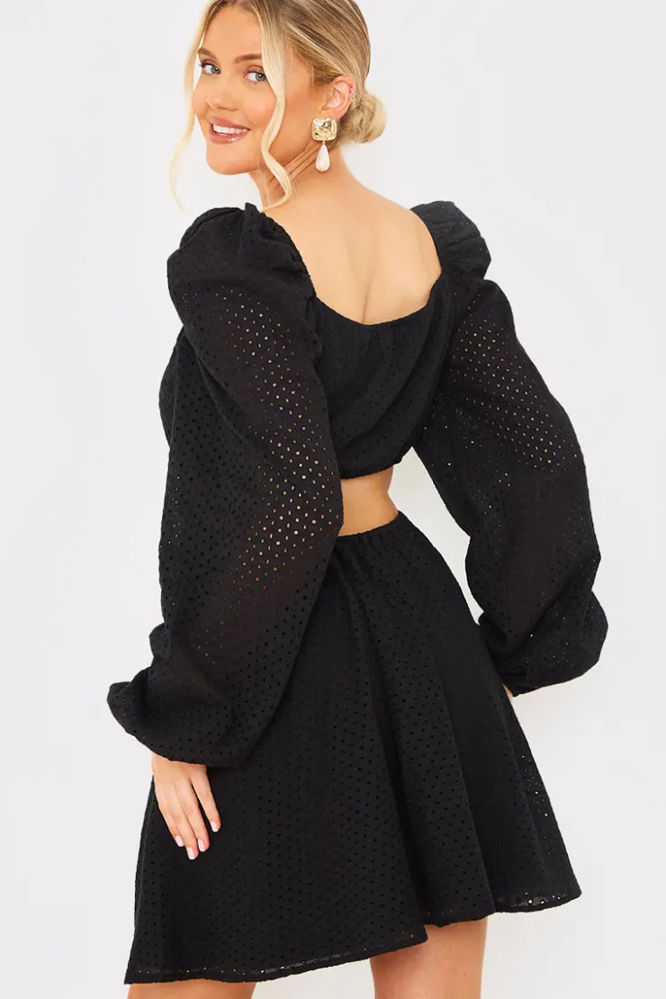 Best In the Style Broderie Cut Out Mini Dress Black