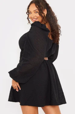 Best In the Style Broderie Cut Out Mini Dress Black