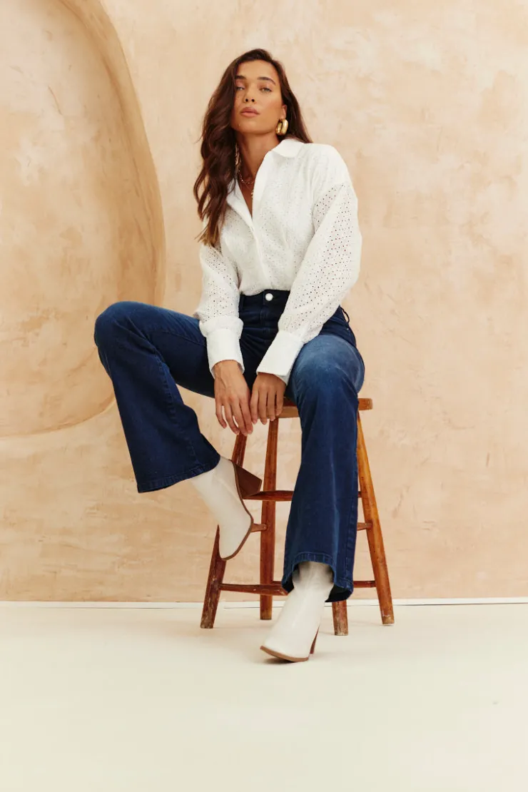 Hot In The Style Broderie Shirt Bodysuit White