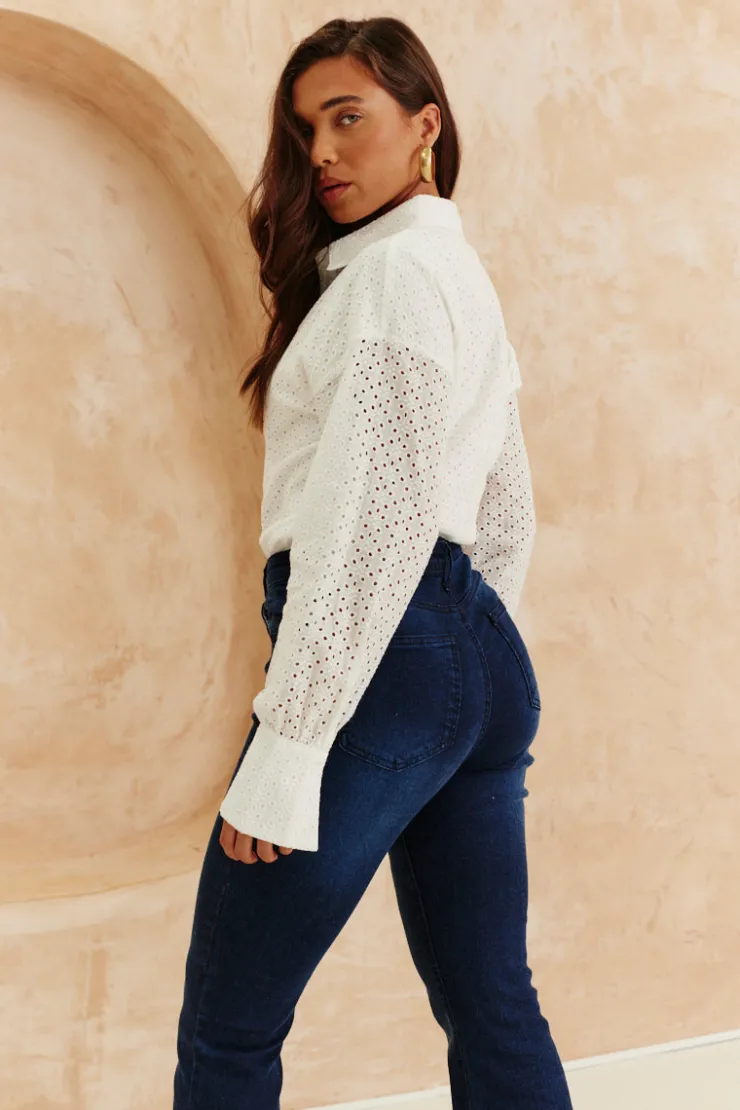 Hot In The Style Broderie Shirt Bodysuit White