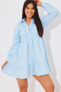 Sale In the Style Broderie Tiered Shirt Dress
