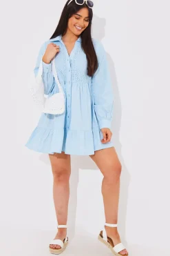 Sale In the Style Broderie Tiered Shirt Dress