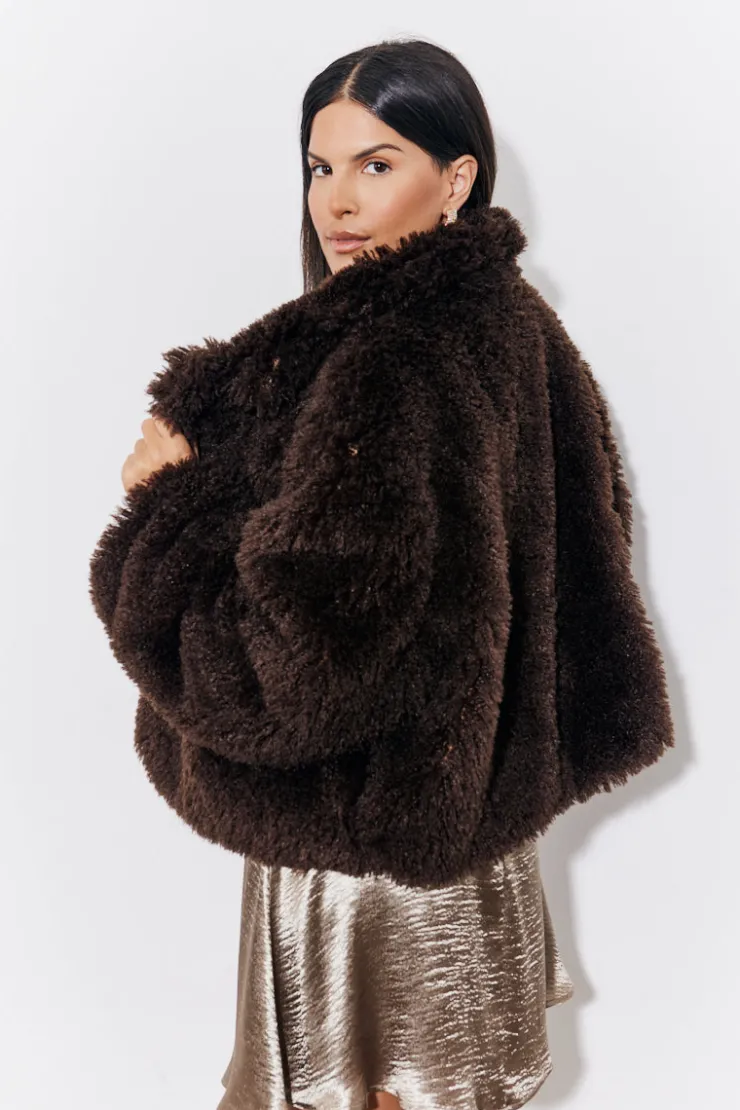 Sale In the Style Faux Fur Collared Coat Brown