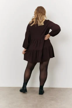 Best In the Style Textured Tie Front Detail Smock Dress Brown