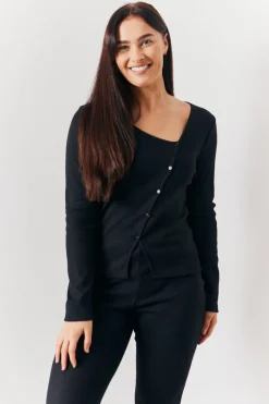 Online In the Style Brushed Rib Asymmetric Co-Ord Top Black