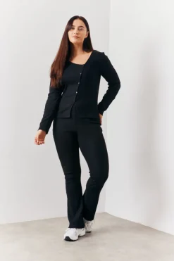 Online In the Style Brushed Rib Asymmetric Co-Ord Top Black