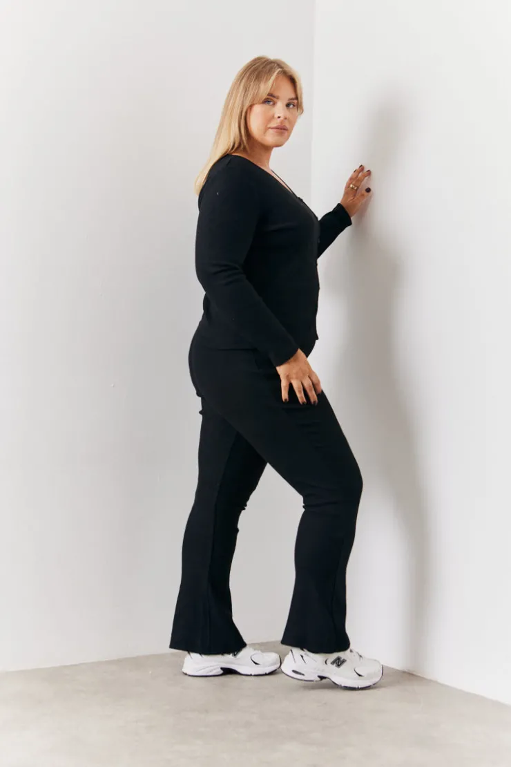Online In the Style Brushed Rib Asymmetric Co-Ord Top Black