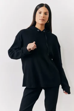 Hot In The Style Brushed Rib Co Ord Hoodie Black