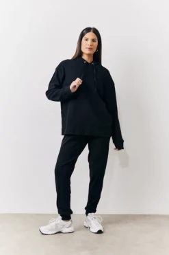 Hot In The Style Brushed Rib Co Ord Hoodie Black