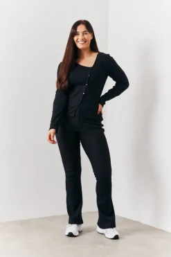 In the Style Brushed Rib Fit & Flare Co-Ord Trouser Black