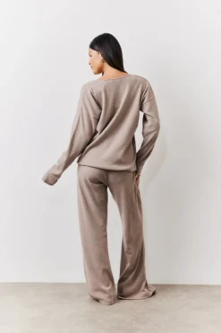 Discount In The Style Brushed Rib Flare Leg Co Ord Trouser Mocha