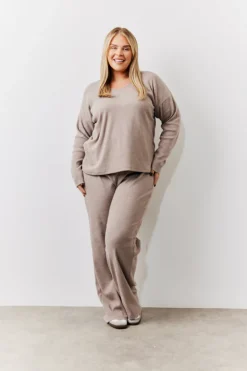 Discount In The Style Brushed Rib Flare Leg Co Ord Trouser Mocha