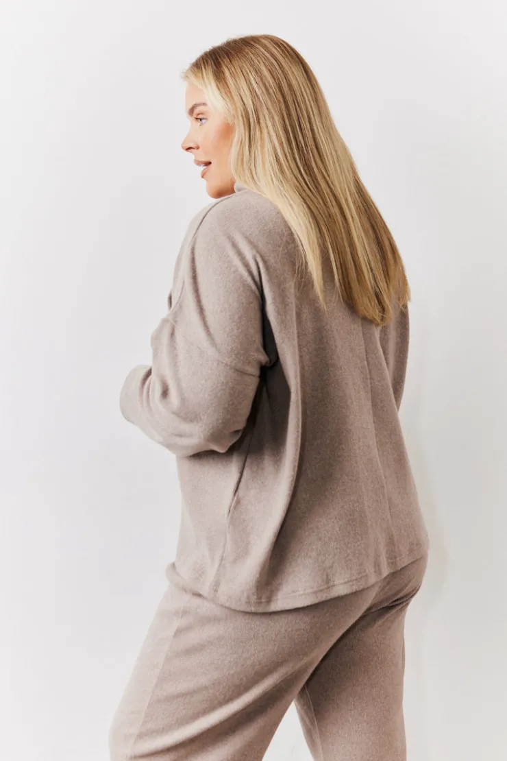 Hot In The Style Brushed Rib High Neck Co Ord Top Mocha